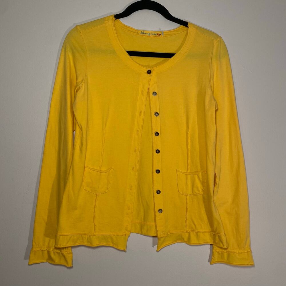 Johnny Was Yellow Cardigan Top Button Down Minimalist Cotton Women's size Small